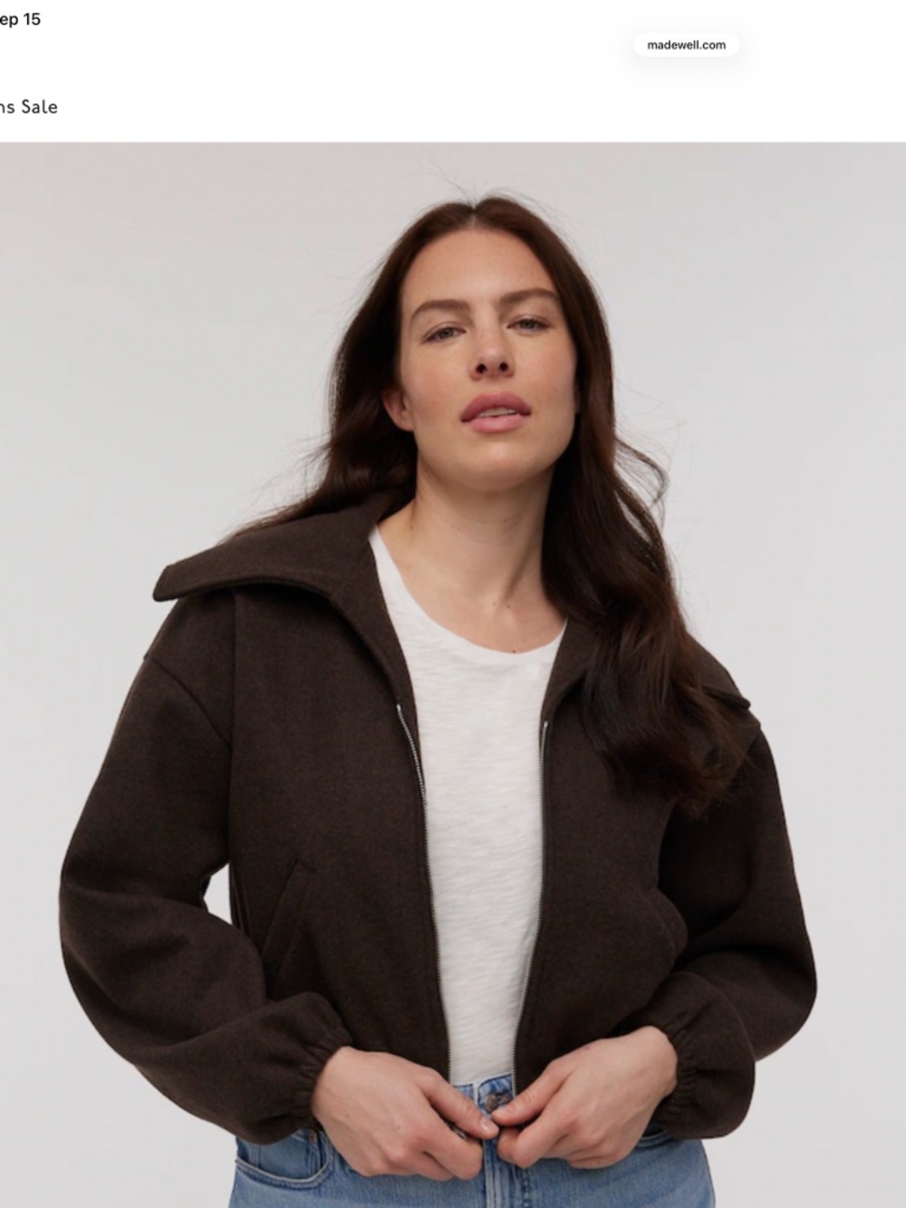 Madewell Zip Front Shawl Bomber Jacket in Warm Shale